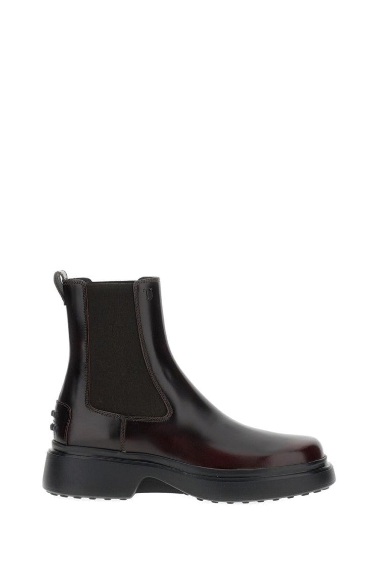 Tod's Burgundy Brown Ankle Boots With Elastic Sides