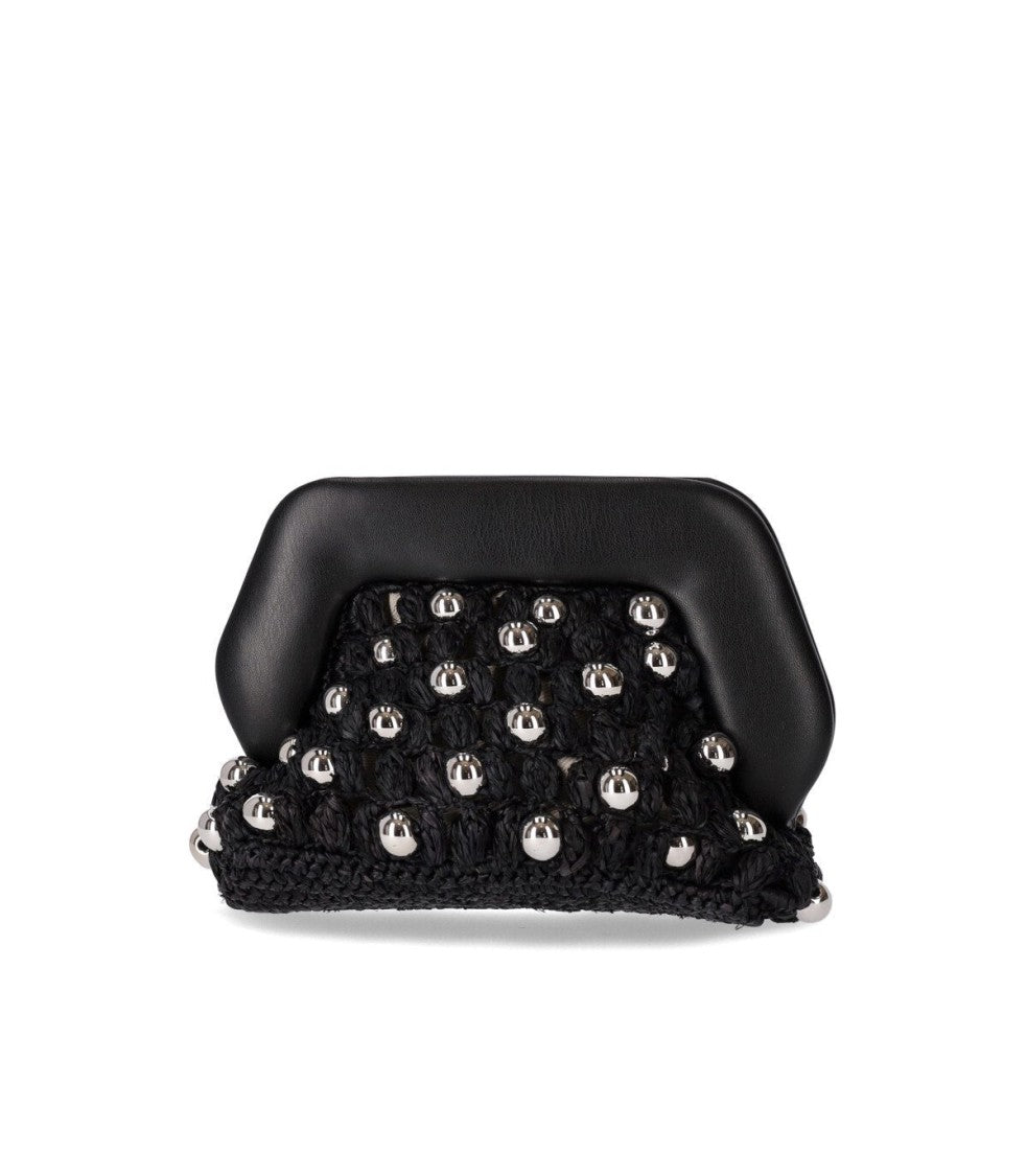 Themoirè Gea Straw Beads Black Clutch Bag