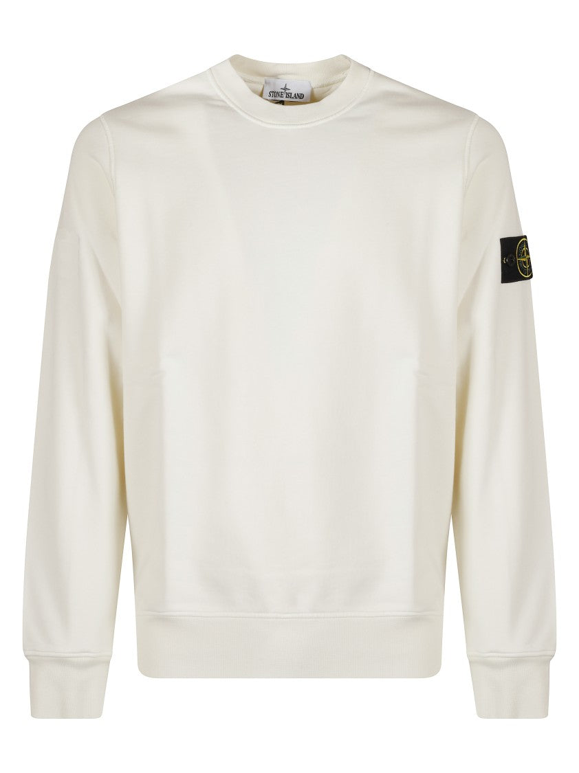 Stone Island Ivory Sweater With Crew Neckline And Subtle Logo Patch