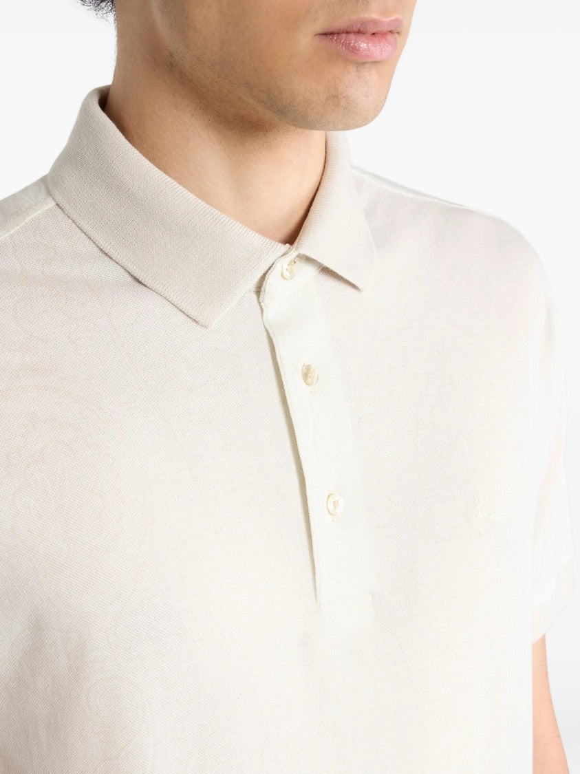 Etro White Roma Short-Sleeve Textured Cotton Polo