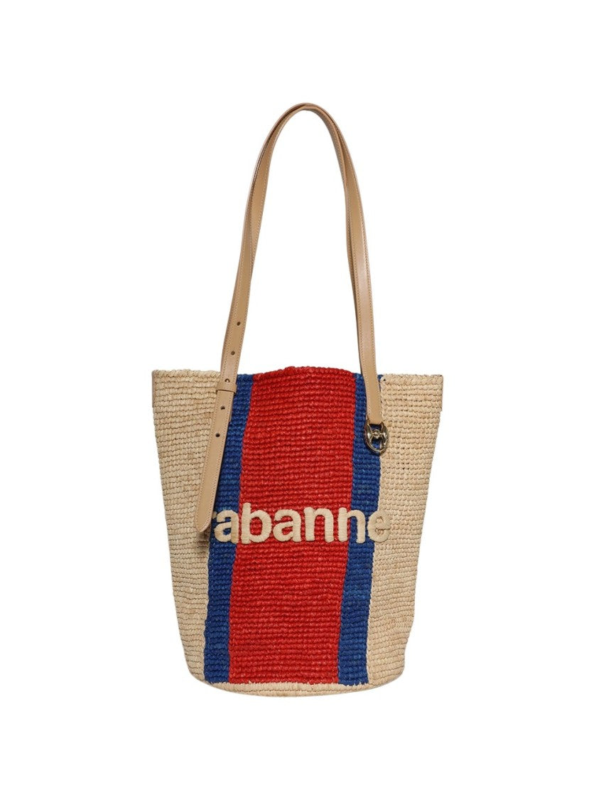 Rabanne Logo-Embossed Raffia Basket Bag