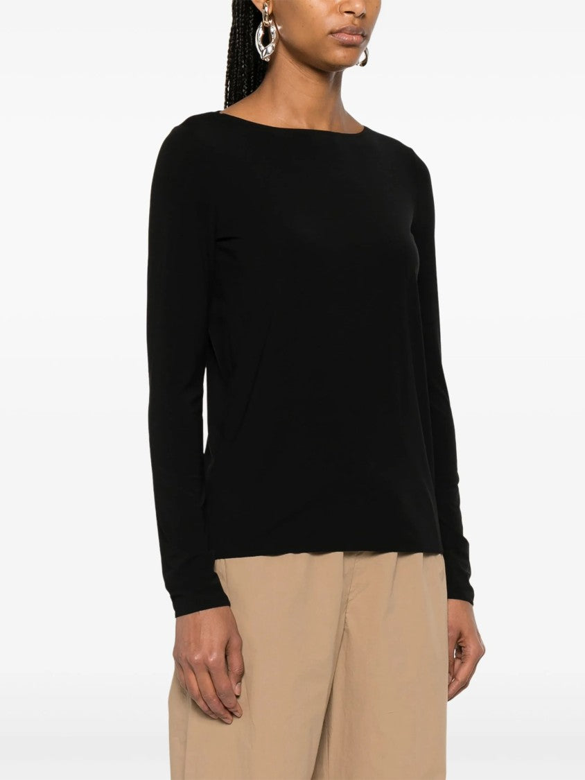 Wolford Black Pure Top Fitted Boat Neck Top