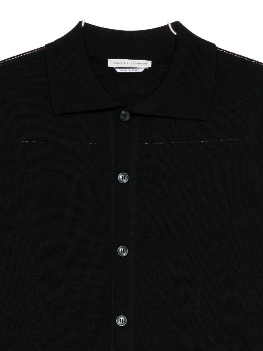 Daniele Alessandrini Button-Up Black Sweater With Classic Collar