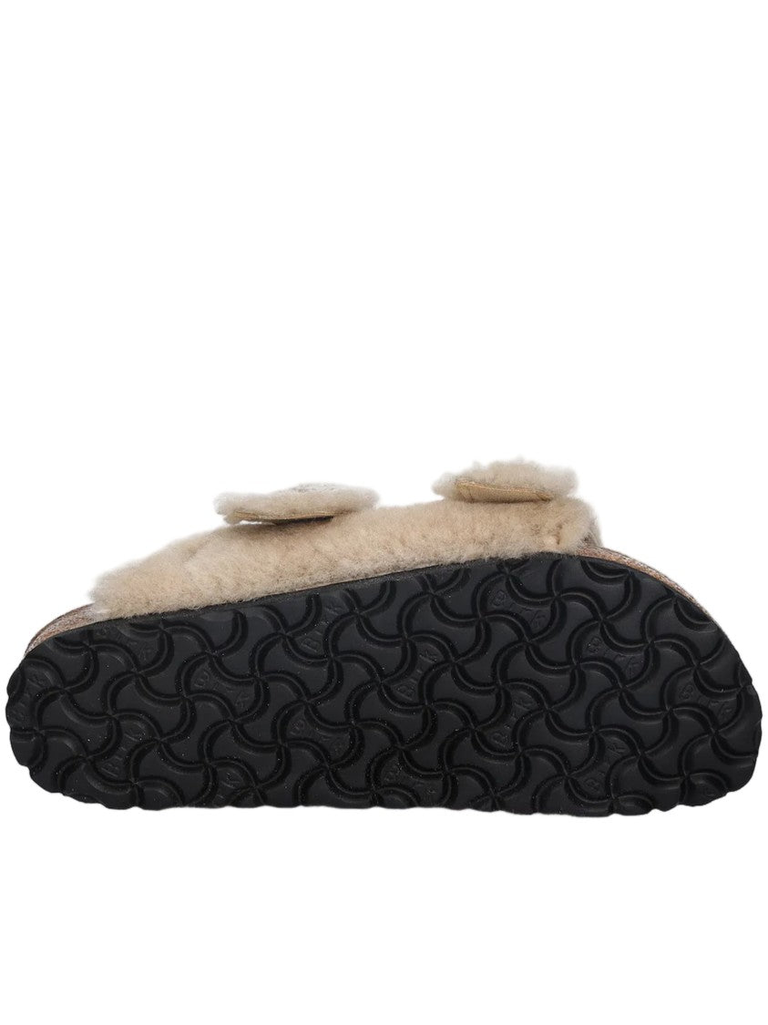 Birkenstock Slip-On Shearling Sandals With Contoured Cork Footbed