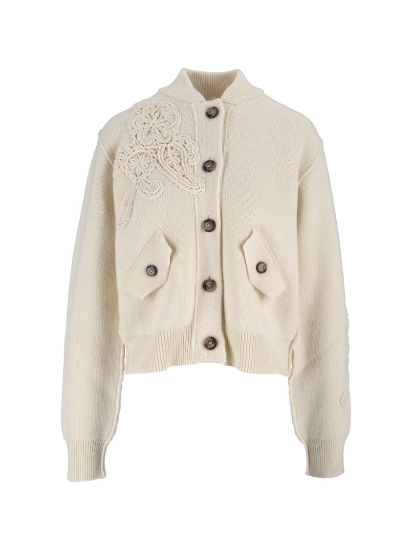 Ermanno Scervino Knitted Cropped Decorative Appliques Bomber Jacket