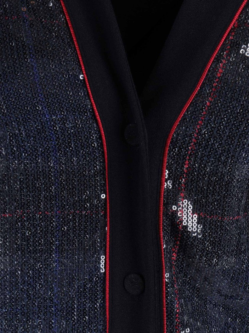 Shirt A Porter Sequin-Embellished Cardigan Jacket With Plaid Patterns