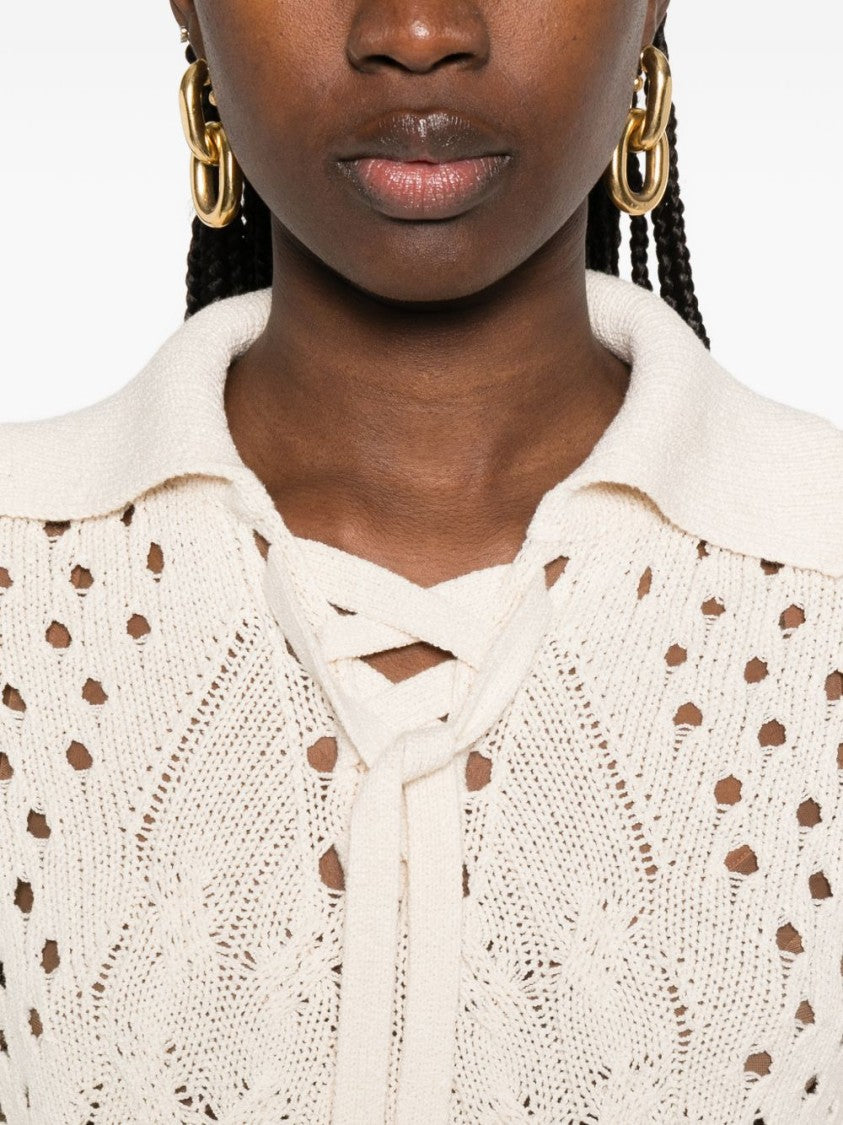 Twin-Set Beige Parchment Lace-Up Sweater