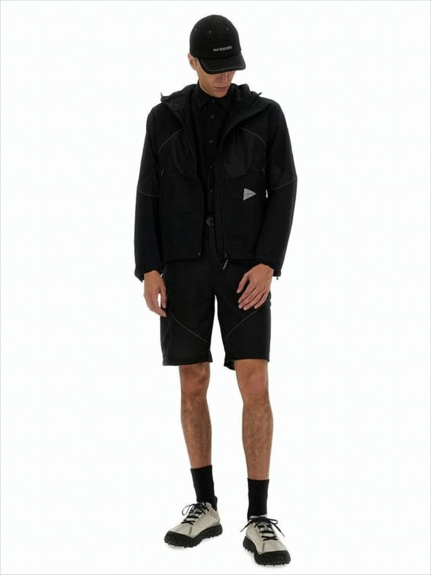 And Wander Black Hooded Jacket With Reflective Piping