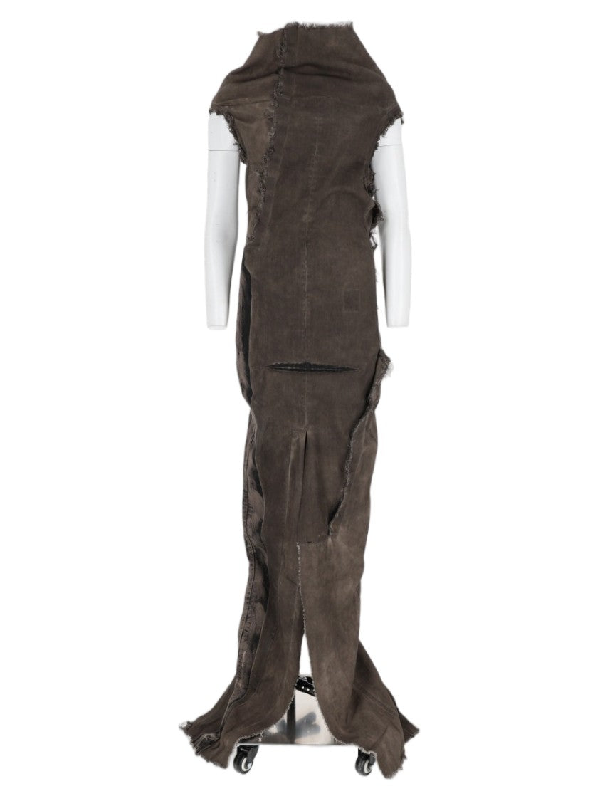 Drkshdw By Rick Owens Brown Avant-Garde Raw Finish Cotton Maxi Dress