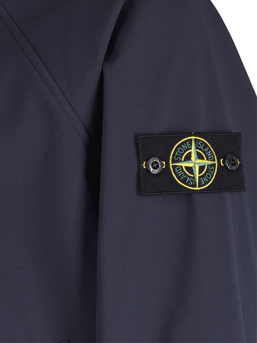Stone Island Short Blue Parka With Iconic Logo Patch