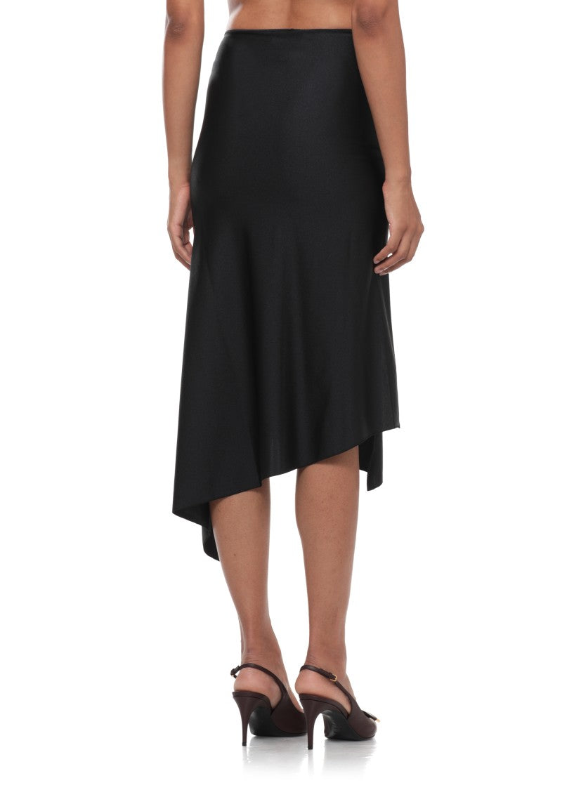 Coperni Asymmetrical Black Midi Skirt With Floral Embellishments