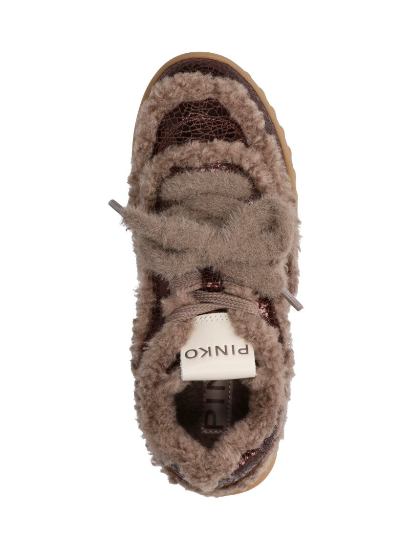 Pinko Brown Reby Shearling Calfskin Sneakers
