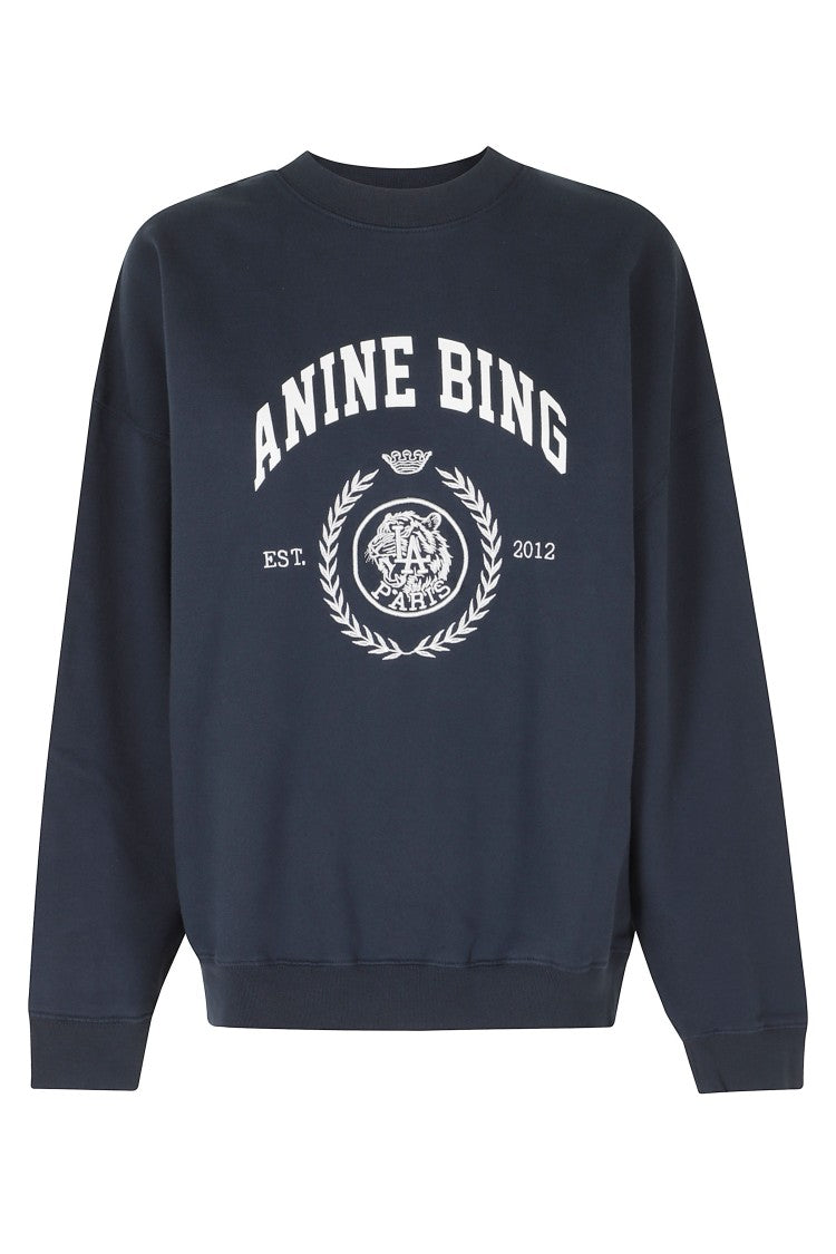 Anine Bing Blue Miles Collegiate Print Loose Cotton Sweatshirt