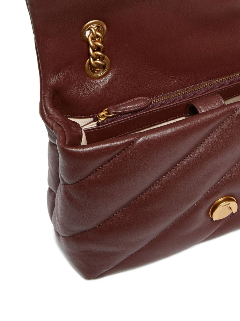 Pinko Burgundy Lambskin Quilted Bird Shoulder Bag