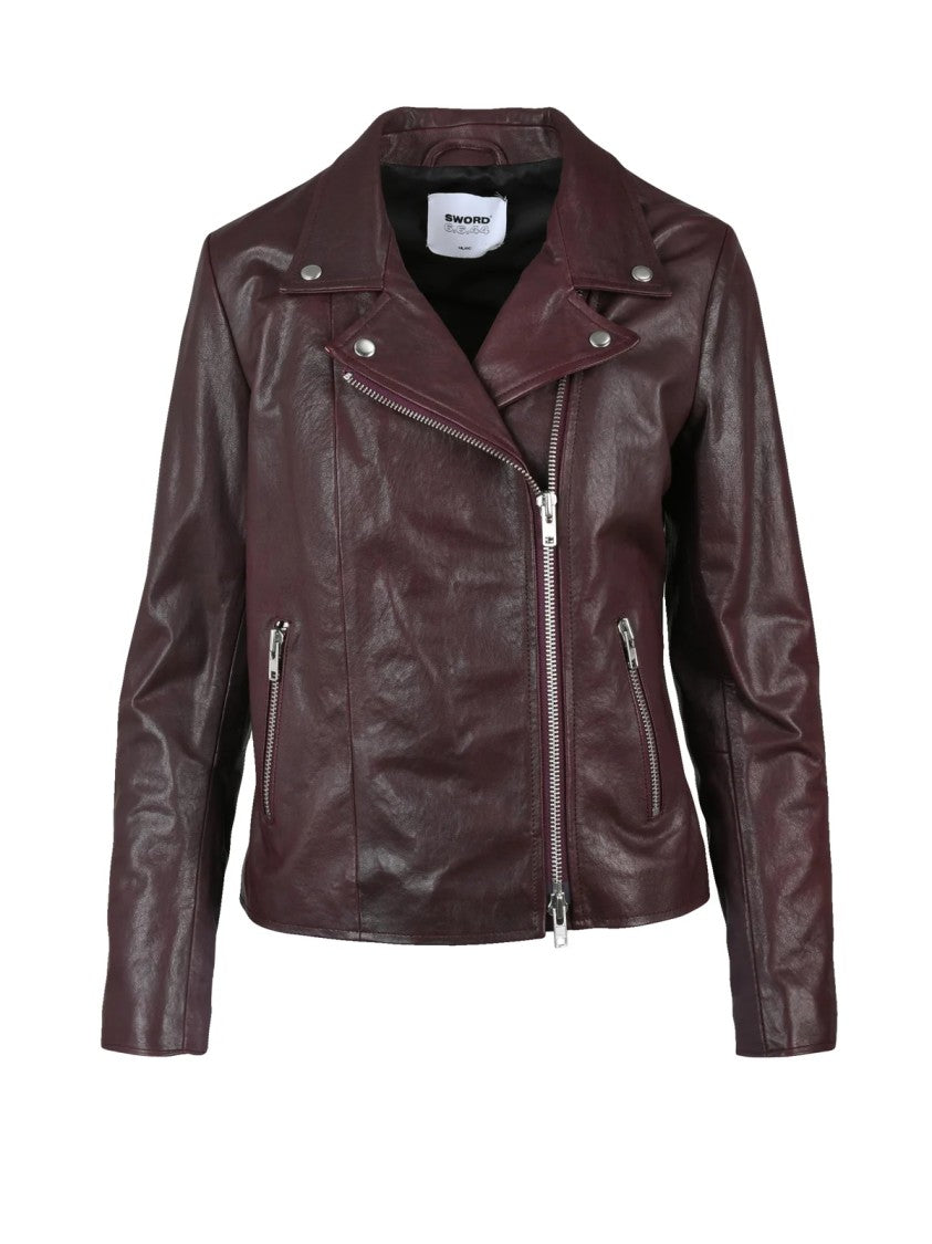 S.W.O.R.D. Brown Leather Zip Biker Jacket