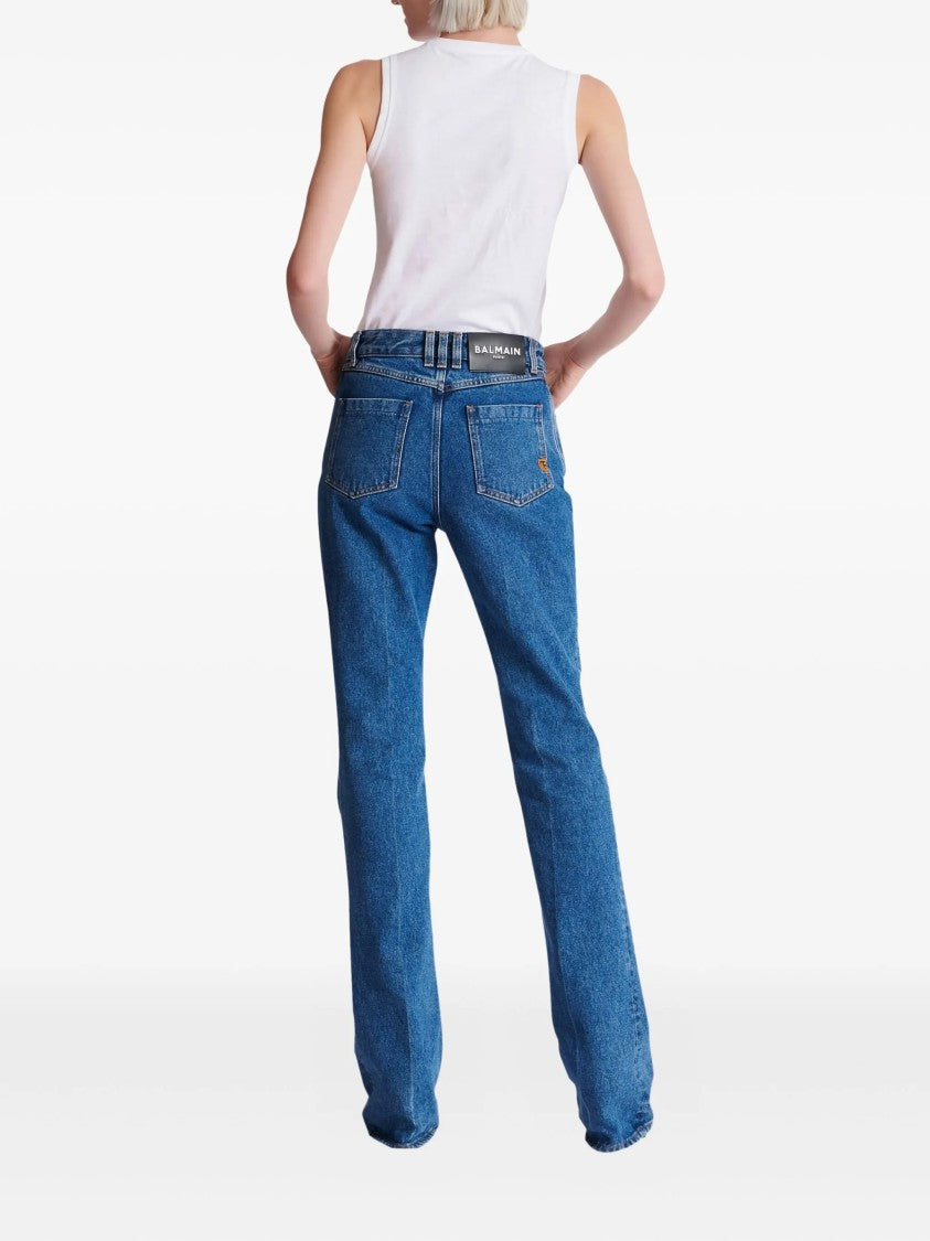 Balmain Mid-Blue High-Waisted Straight Denim Jeans