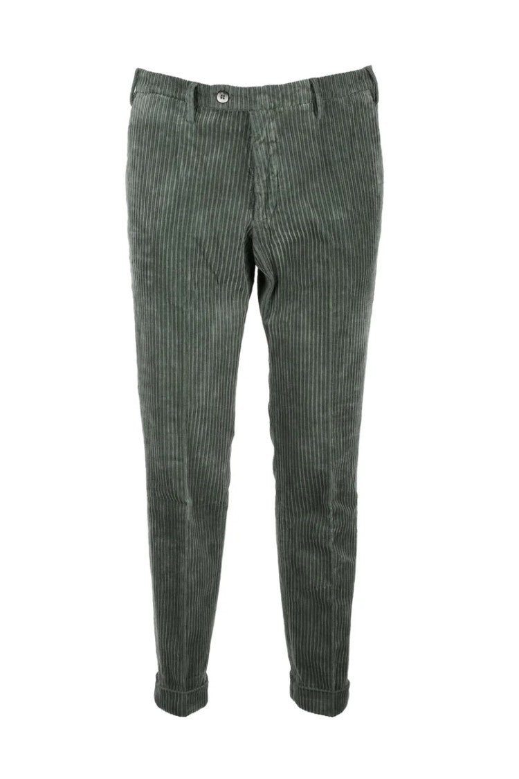 Michael Coal Slim Fit Green Pinstripe Trousers With Cuffed Hems