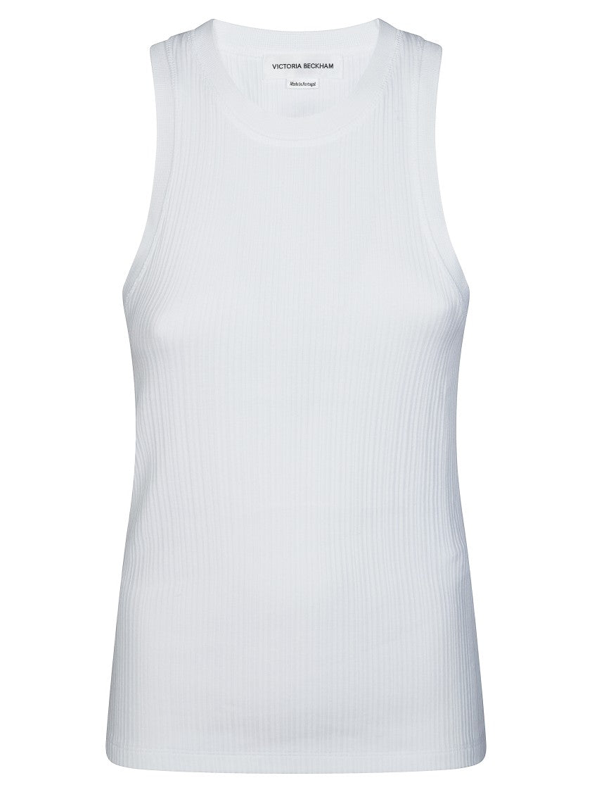 Victoria Beckham Ribbed Fitted Round Neck Tank Top