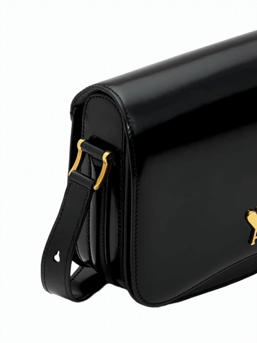 Ami Paris Glazed Calfskin Leather Crossbody Bag With Heart Logo