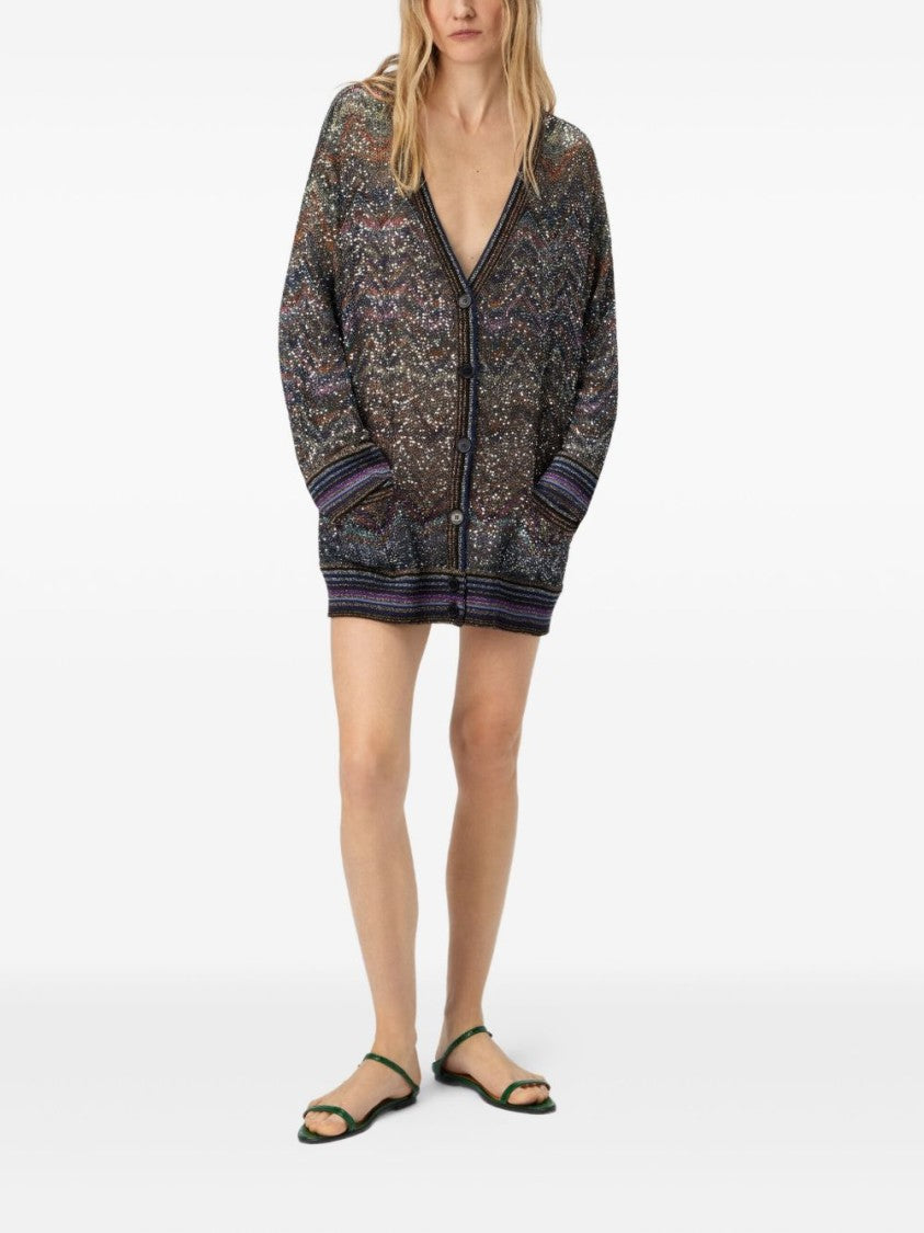 Missoni Multicolour Chevron-Pattern Cardigan With Shimmering Detail