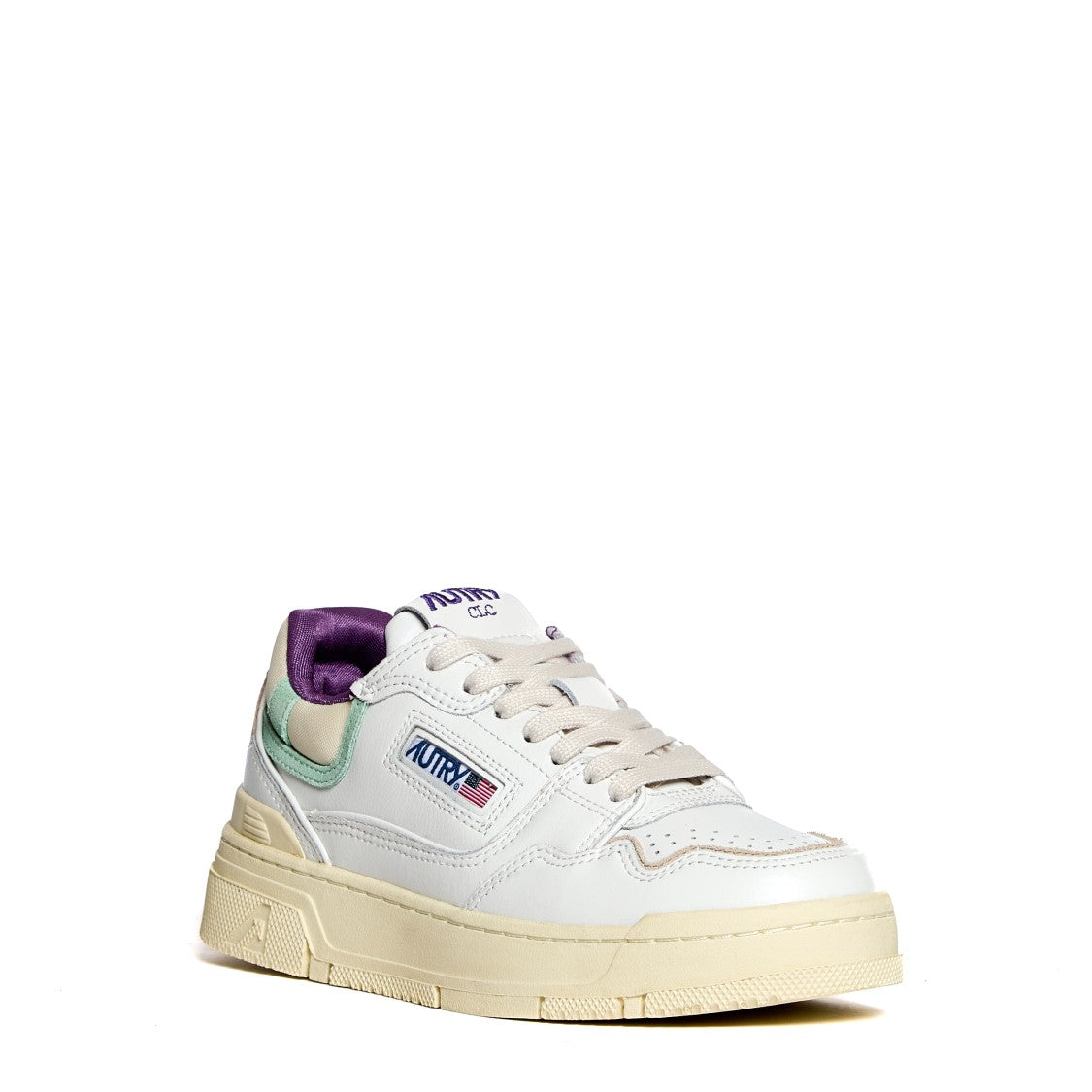 Autry Low-Top Sneakers In White With Cameo Green Accents