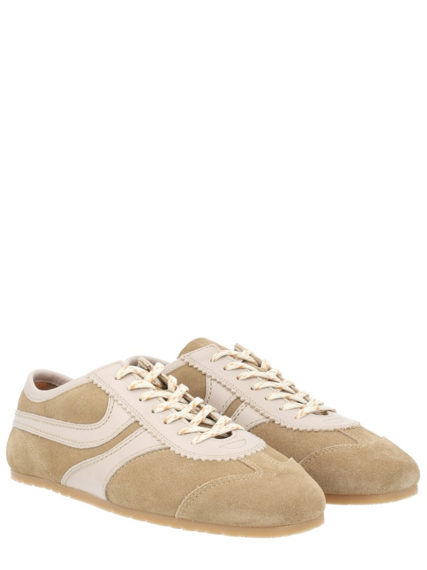 Dries Van Noten Neutrals Low-Profile Scalloped Trim Leather Sneakers