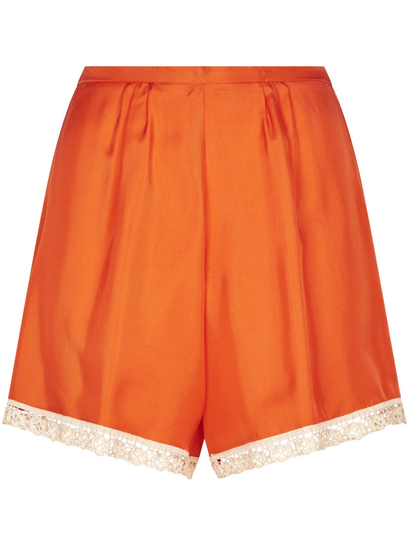 Forte Forte Viscose Twill Culotte Shorts With Lace Trim