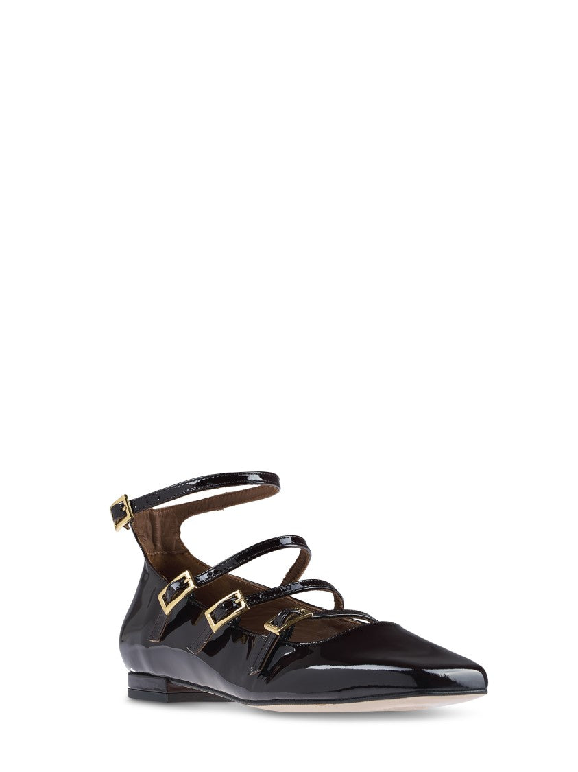 Alohas Pointed-Toe Ballet Flats With Gold Buckle Accents