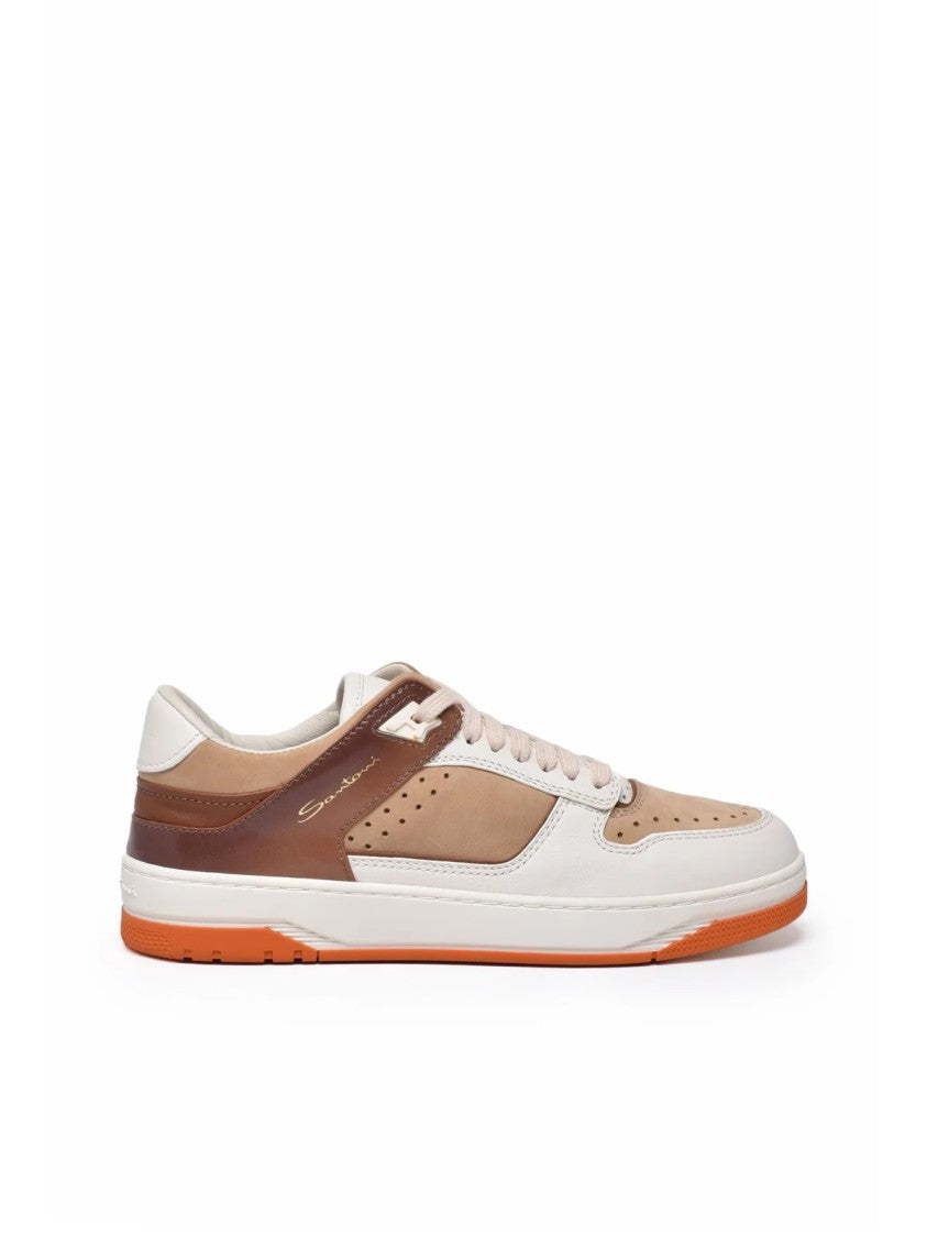Santoni Leather Patchwork Sneakers