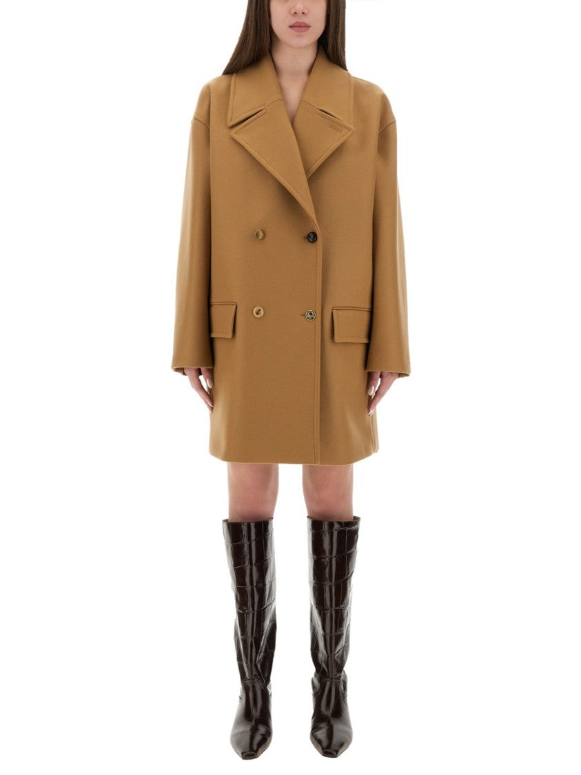 Moschino Double-Breasted Wool Coat With Wide Lapel
