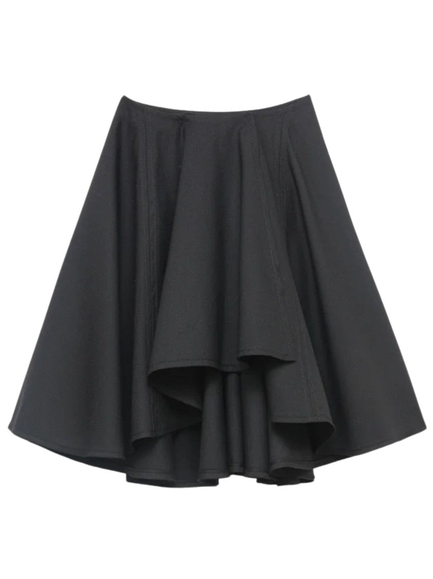 Bite Studios Black Voluminous Tailored Wool Midi Skirt