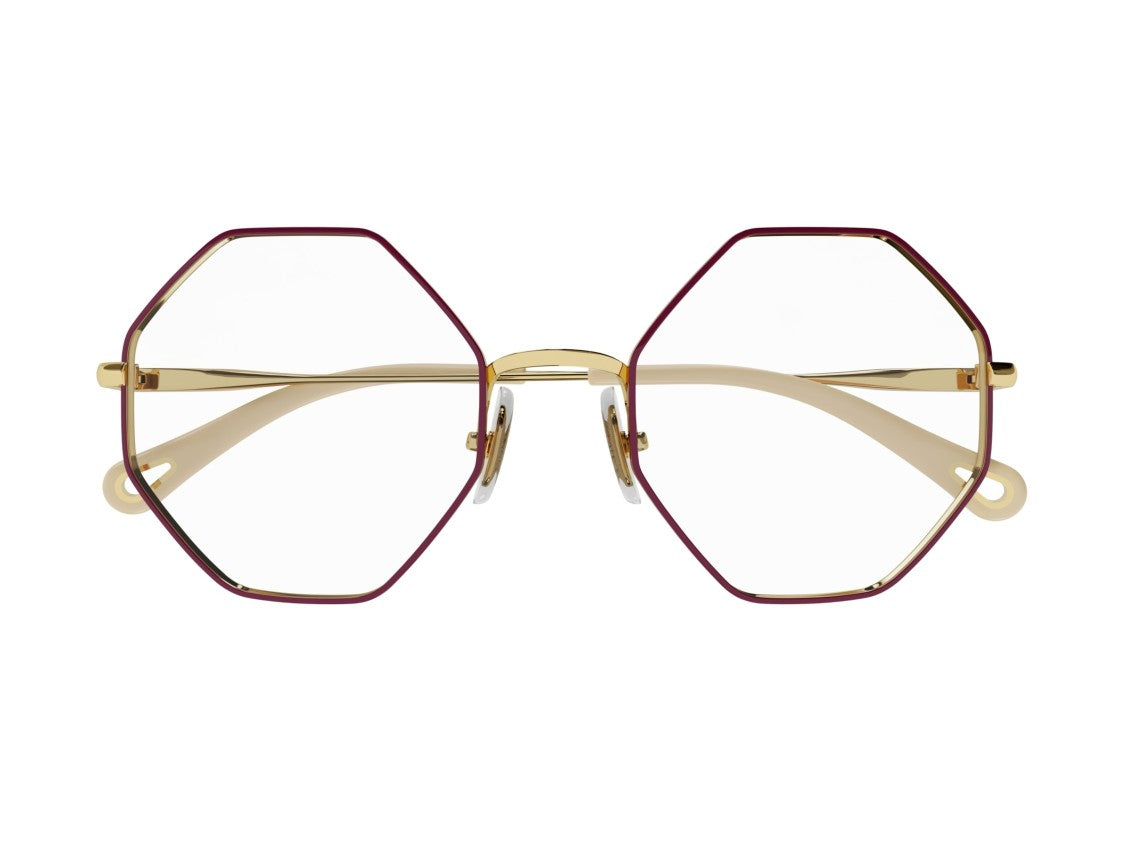 Chloé Gold Ch0022o Burgundy Octagonal Geometric Eyeglasses