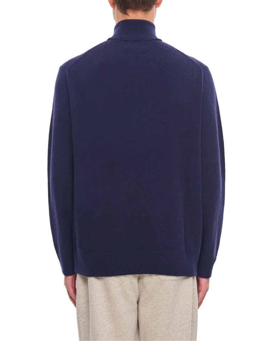 Polo Ralph Lauren Blue Ribbed-Trim High Neck Full-Zip Sweater