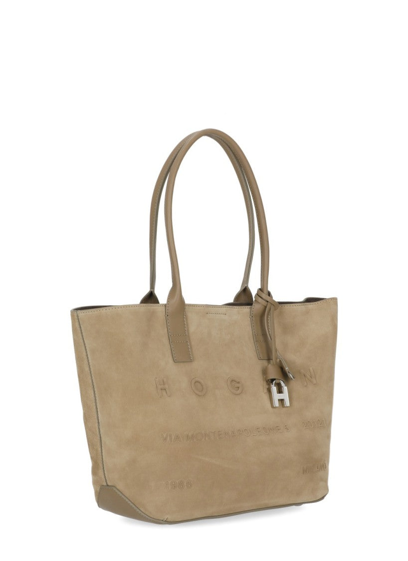 Hogan Suede Leather Tote Bag With Elegant Accents