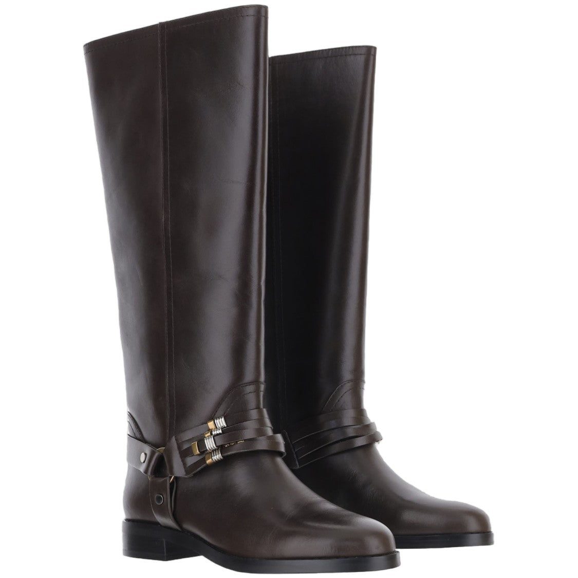 Pinko Dark Brown Leather Logo Boots