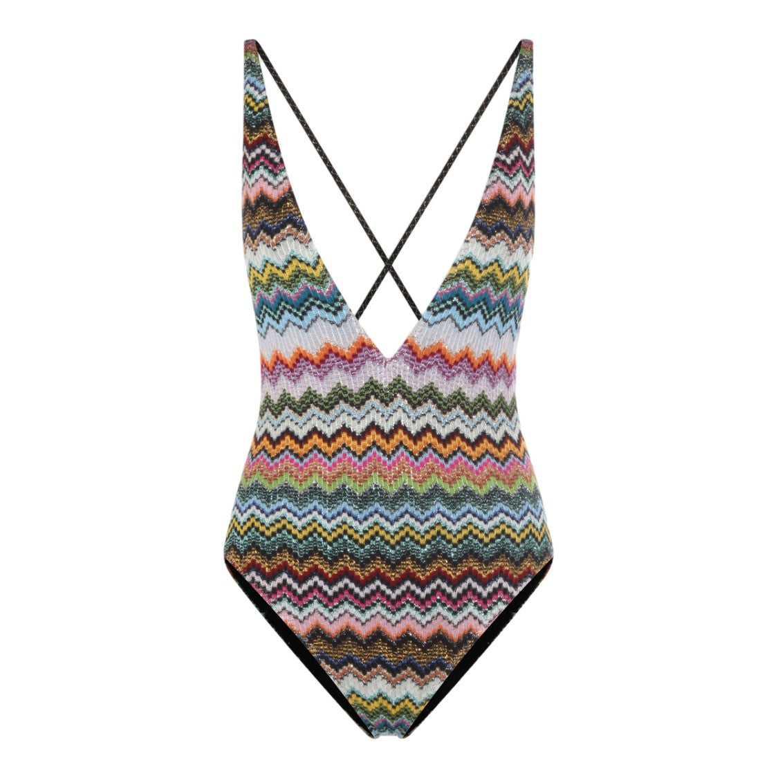 Missoni Zigzag Pattern One-Piece Swimsuit With Deep V-Neckline
