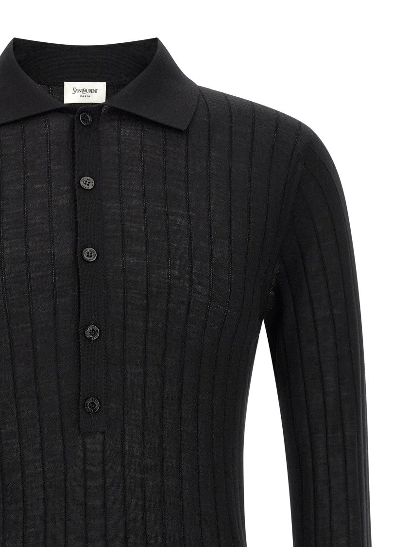 Saint Laurent Pointelle Wool Polo Shirt