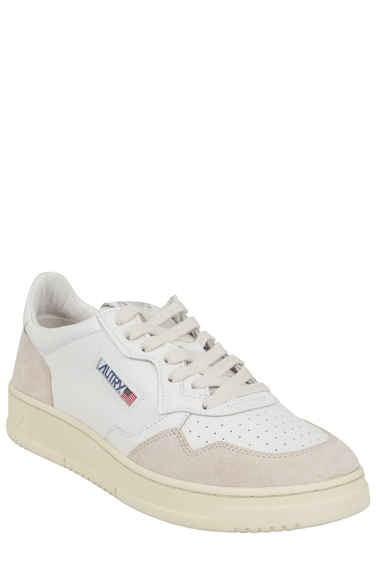 Autry White Beige Medalist Low Suede Accents Leather Sneakers