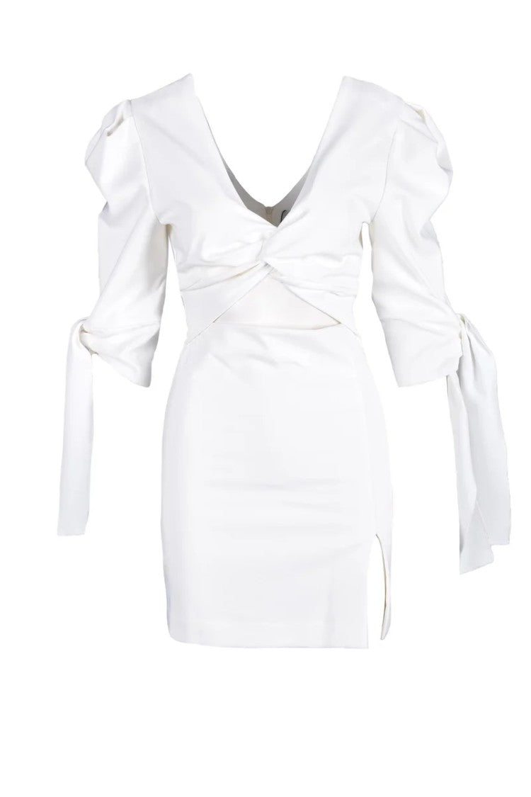 Feminista White Puffed Polyester-Blend Mini Dress