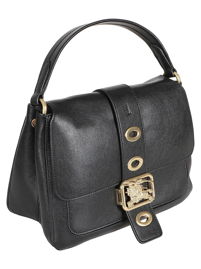 Burberry Rectangular Black Lamb Leather Handbag With Gold Accents