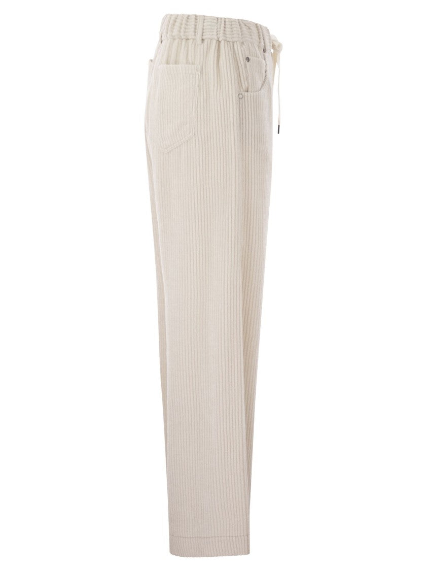 Brunello Cucinelli Fluid Corduroy Trousers With Jewellery