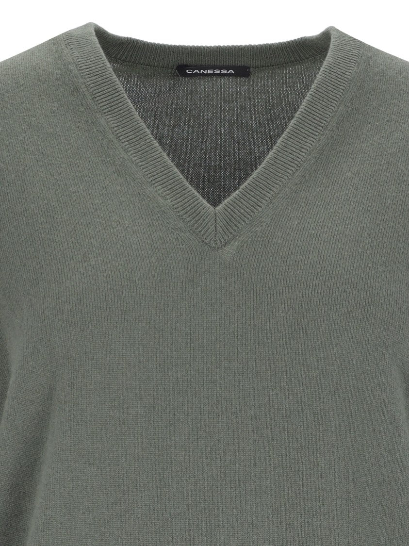 Canessa V-Neck Sweater In Green Cashmere