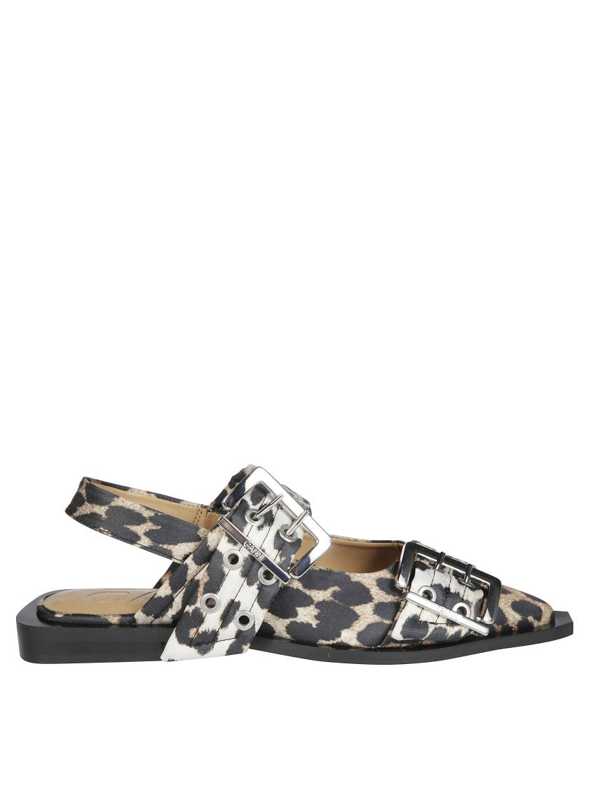 Ganni Pointed Toe Flat Shoes With Dual Buckle