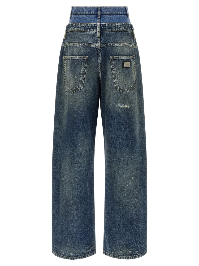 Dolce & Gabbana Wide Leg Stonewashed Denim Jeans