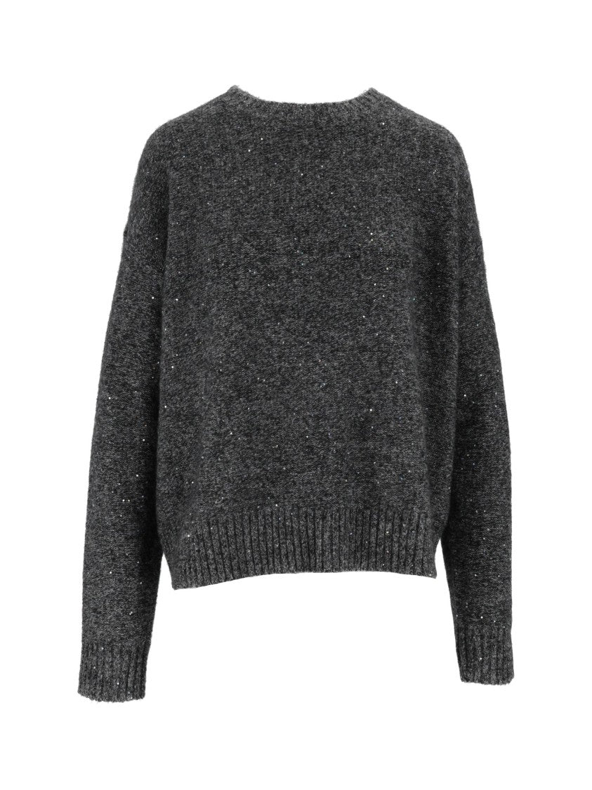 Eleh Black Cropped Speckled Knit Wool Sweater