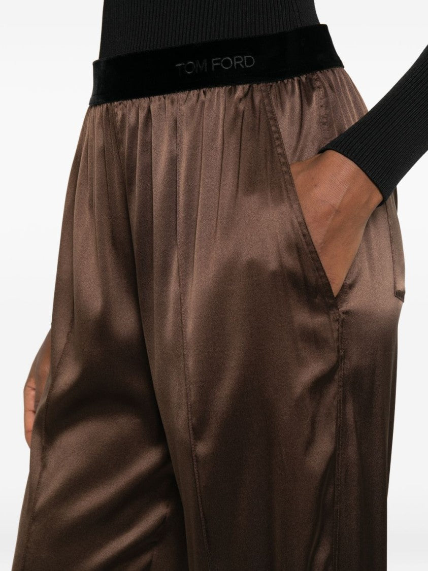 Tom Ford Brown Velvet Embroidered Satin Pants