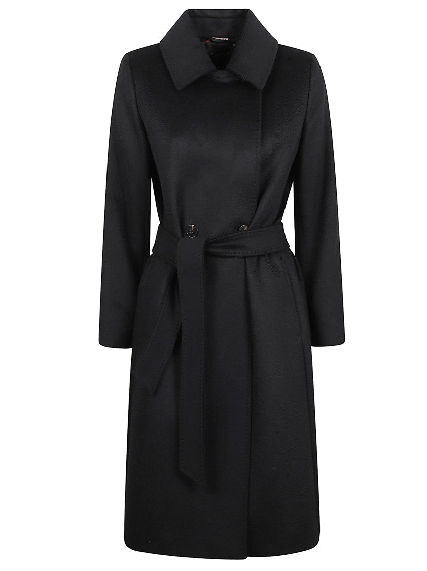 Max Mara Knee-Length Black Wool Coat With Classic Collar