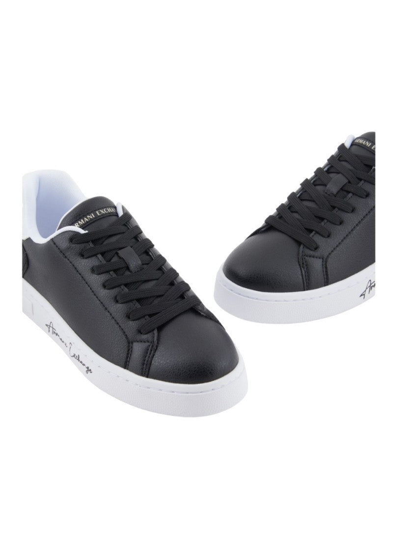 Armani Exchange Box Bottom Black Leather Sneakers Detailing