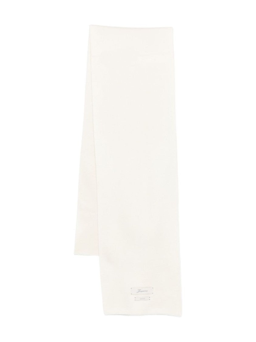 Jacquemus Beige White Knitted Appliqué Logo Scarf