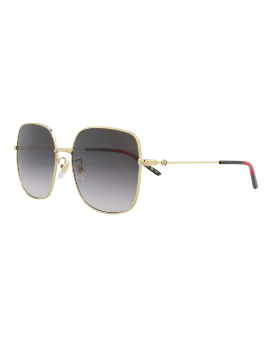 Gucci Square-Frame Metal Sunglasses With Gradient Grey Lenses